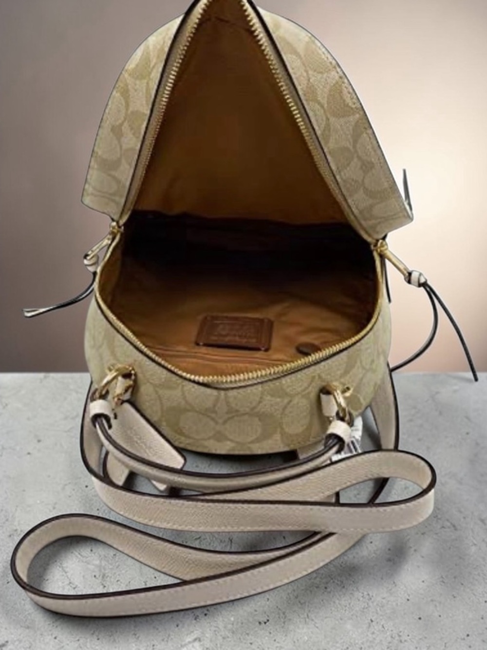 Coach Jordyn Cream & Tan Signature Canvas Mini Backpack - Picture 5 of 10